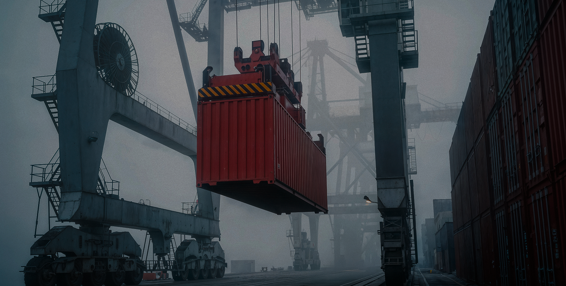 Hero background showing containers being loaded